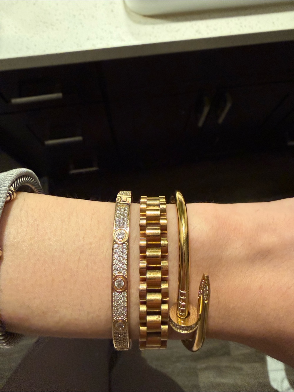 Gold Crystal Pave Bangle Bracelet - Women - Picture 2 of 2